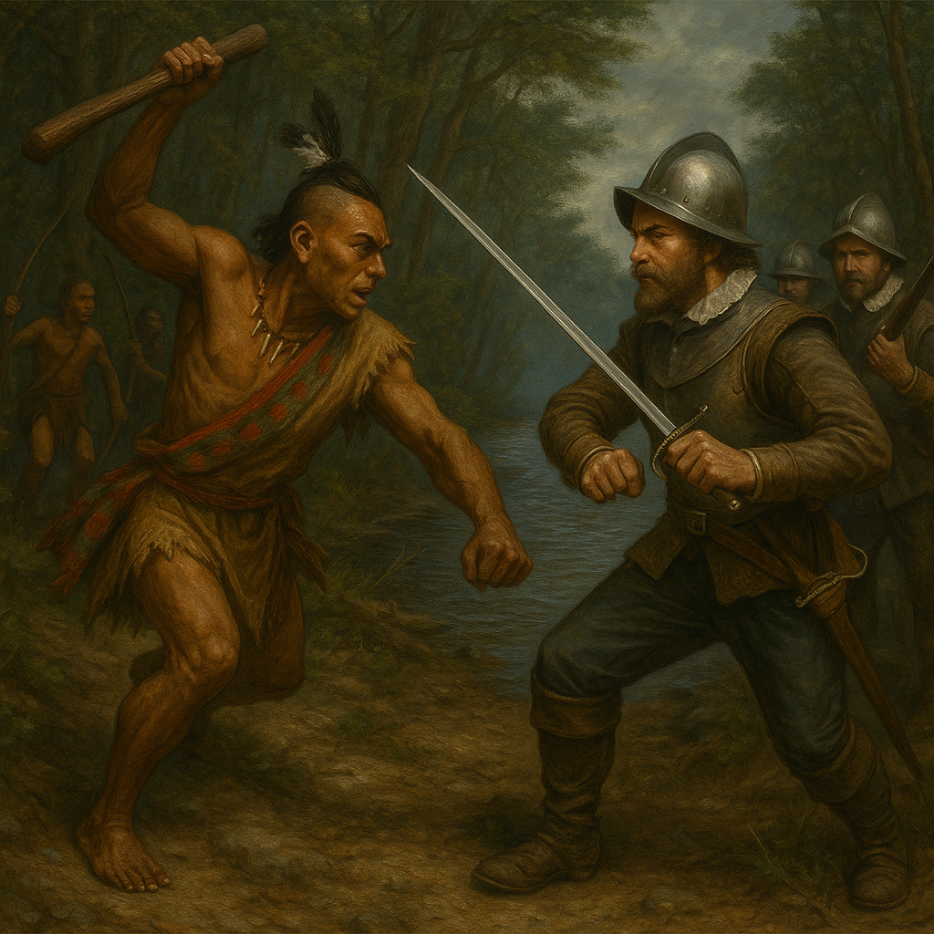Artistic depiction of the encounter between Amoroleck and John Smith